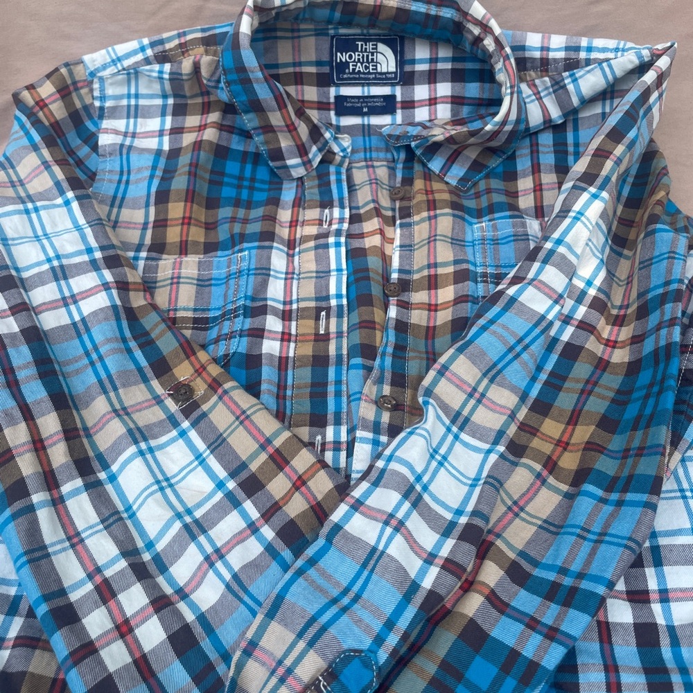 The North Face Blue and Brown Plaid Button Down Shirt